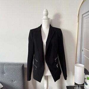 DKNY Charcoal Women's Blazer with Zipper Accents